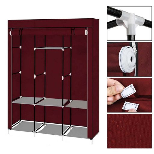 Mobilna szafa do ubrań 130x45x170 cm-bordowa