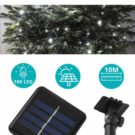 Lampki solarne, ozdobne, 100 diod LED-zimna biel