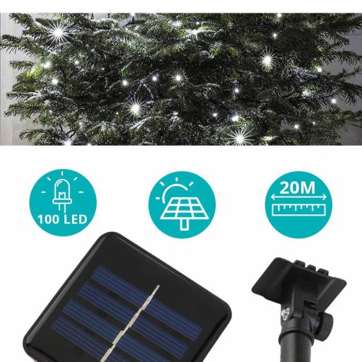 Lampki solarne, ozdobne, 100 diod LED-20 metrowy-zimna biel