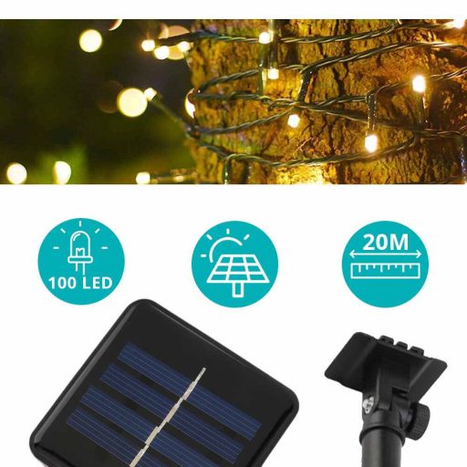 Lampki solarne, ozdobne, 100 diod LED-20 metrowy-ciepła biel