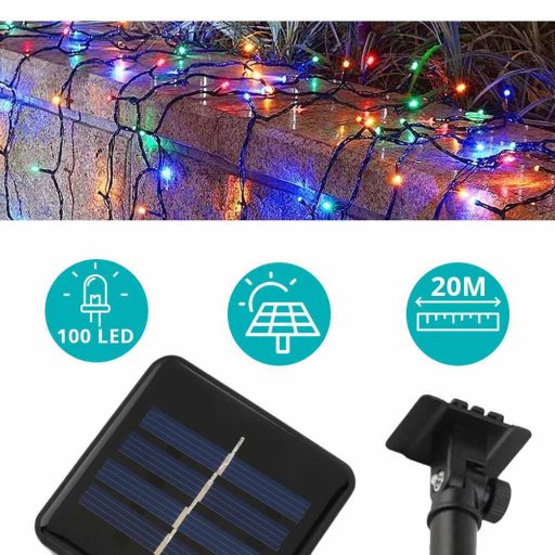 Lampki solarne, ozdobne, 100 diod LED-20 metrowy, kolorowy
