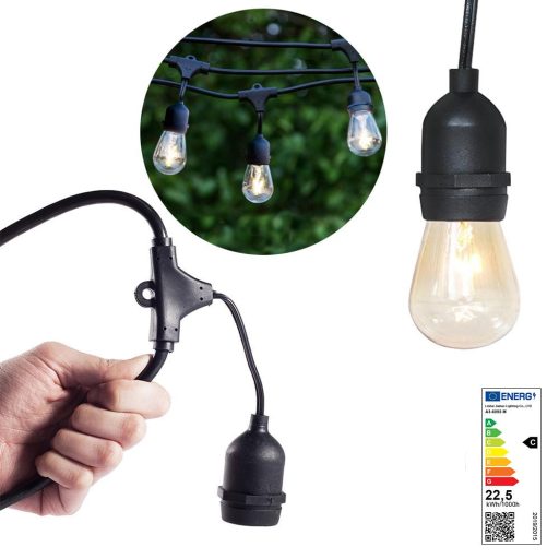 Sznur świetlny LED, wodoodporny, 15 lampek z diodami LED, gwint E27, 14,6 m, barwa światła ciepła biel