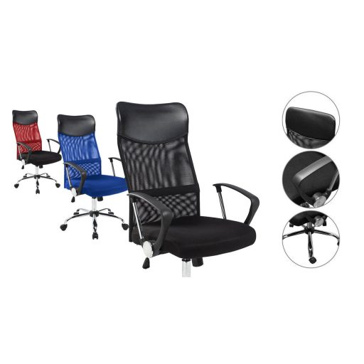 Ergonomiczne krzesło biurowe z podwyższonym oparciem, w 3 kolorach