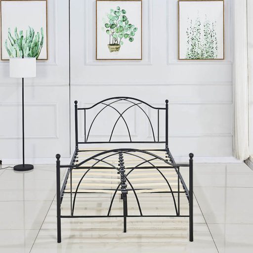 Metalowa rama łóżka Lotti ze stelażem w prezencie, dostępne w kilku wymiarach i kolorach-90x200 cm-owa-czarna