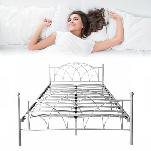 Metalowa rama łóżka Lotti ze stelażem w prezencie, dostępne w kilku wymiarach i kolorach-160x200 cm-owa-biała
