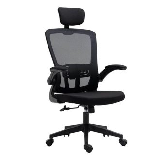   Ergonomiczny fotel biurowy z podparciem lędźwiowym i zagłówkiem, czarny