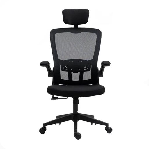 Ergonomiczny fotel biurowy z podparciem lędźwiowym i zagłówkiem, czarny
