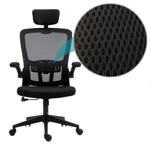 Ergonomiczny fotel biurowy z podparciem lędźwiowym i zagłówkiem, czarny