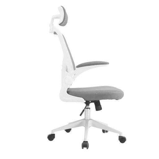 Ergonomiczny fotel biurowy z podparciem lędźwiowym i zagłówkiem, szary