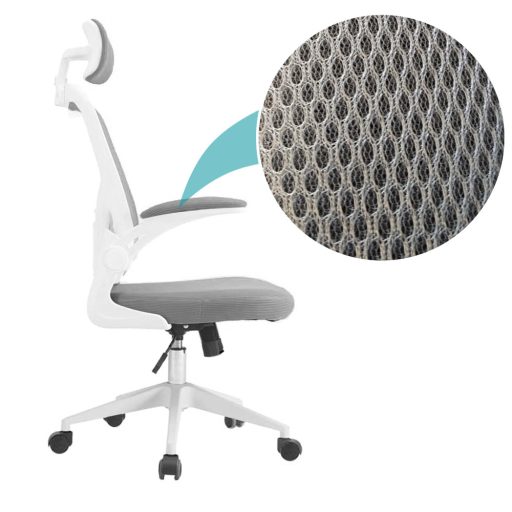 Ergonomiczny fotel biurowy z podparciem lędźwiowym i zagłówkiem, szary
