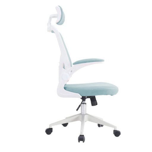 Ergonomiczny fotel biurowy z podparciem lędźwiowym i zagłówkiem, jasnoniebieski