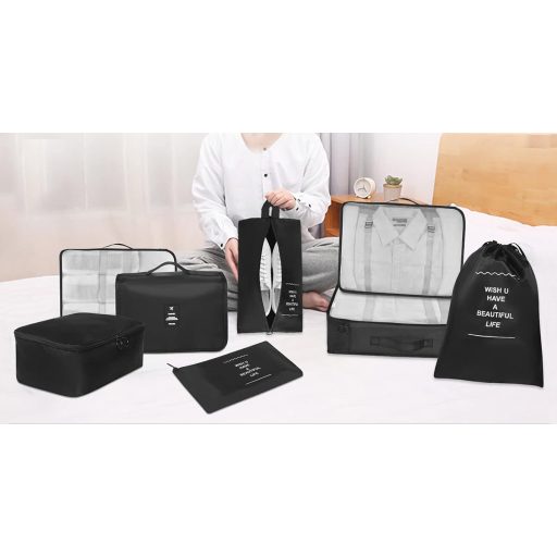 Komplet organizatorów do walizek, 8 sztuk, Czarny 