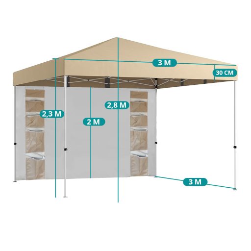 Pawilon z tylną ścianką i kieszeniami 3x3x2,8 m, beżowy